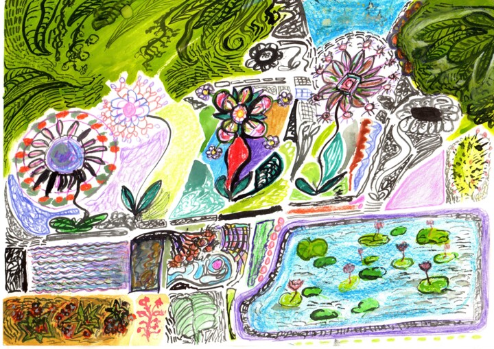 Peinture intitulée "Jardin" par Martin Rupp, Œuvre d'art originale, Gouache