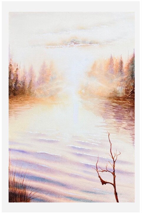 Schilderij getiteld "Lake Hornen" door Martin S, Origineel Kunstwerk, Aquarel