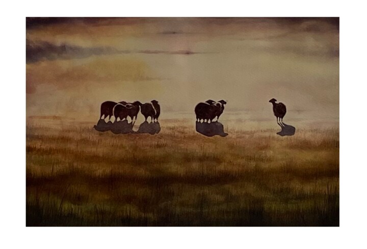 Pintura titulada "The Sheep" por Martin S, Obra de arte original, Acuarela