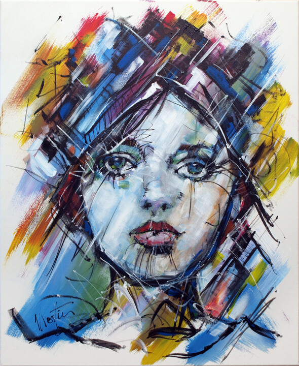 Painting titled "Louise" by Martin Street-Art, Original Artwork, Acrylic Mounted on Wood Stretcher frame
