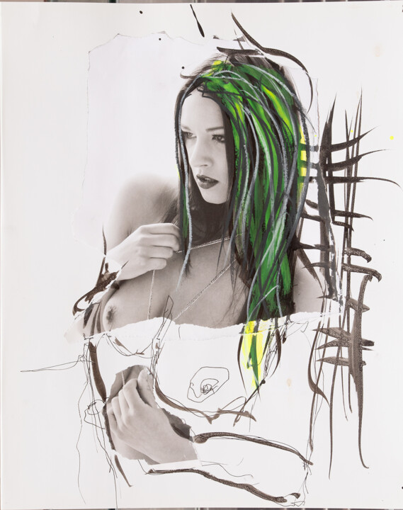 Collages intitolato "Green in Wild" da Martin Wieland, Opera d'arte originale, Cera