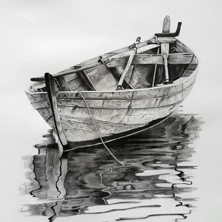 Zeichnungen mit dem Titel "Sólo una barca" von Martín Yutronic, Original-Kunstwerk, Graphit