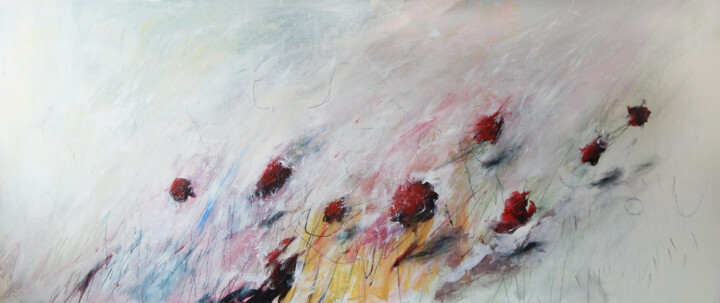 Schilderij getiteld "Roses" door Martin Zanollo, Origineel Kunstwerk, Acryl