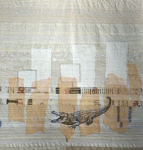 Arte textil titulada "el cocodrilo en la…" por Martina Baus, Obra de arte original, Fibra textil Montado en Bastidor de cami…