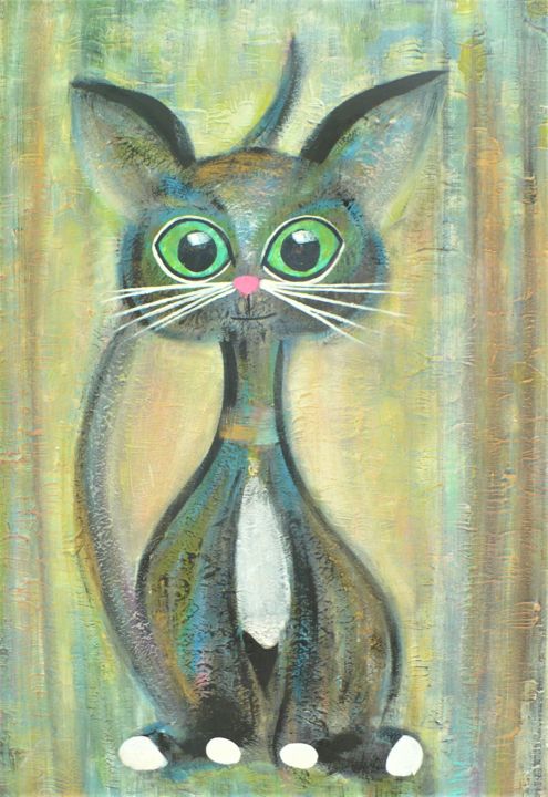 Painting titled "Cat from the magic…" by Tinkabenka, Original Artwork, Acrylic