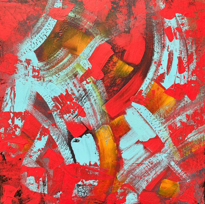 Malerei mit dem Titel "Red confetti" von Tinkabenka, Original-Kunstwerk, Acryl