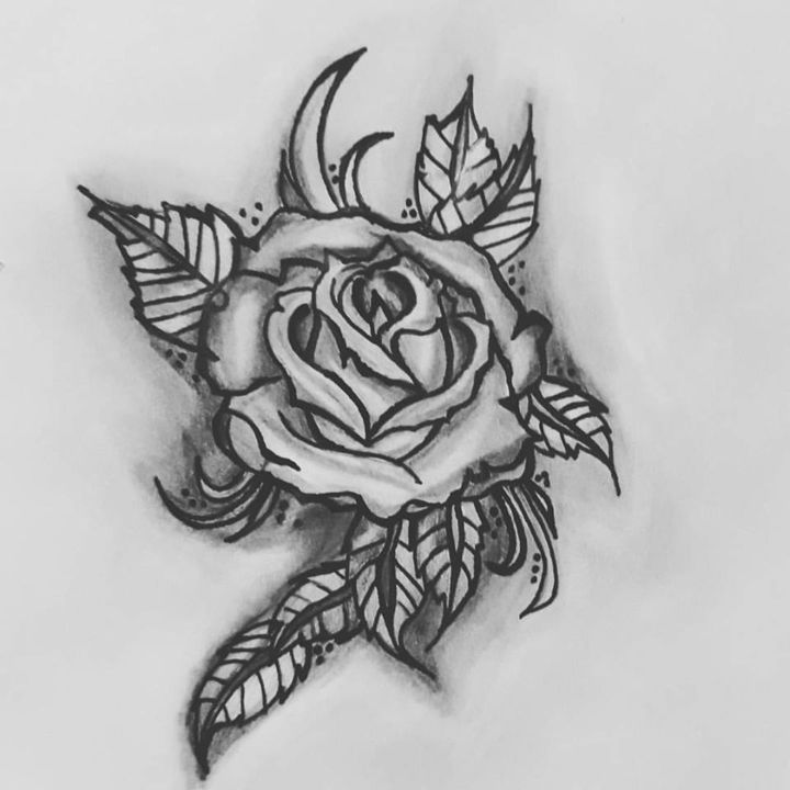 Disegno intitolato "Rose black and white" da Martina Sabbatini, Opera d'arte originale,