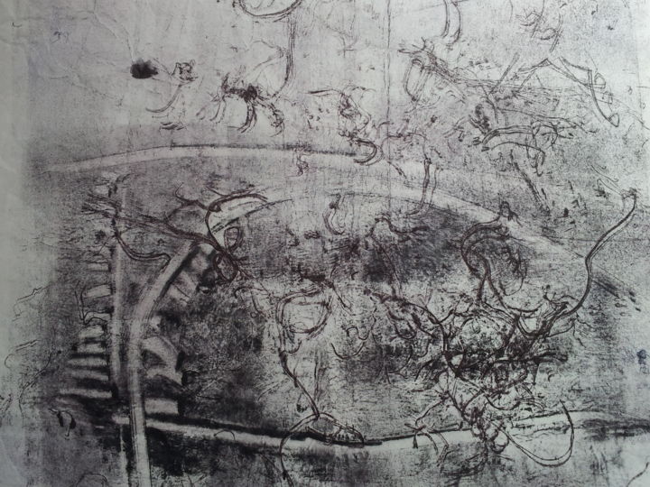 Incisioni, stampe intitolato "zwart/wit vibratie 3" da Martina Trager, Opera d'arte originale, Monotipo