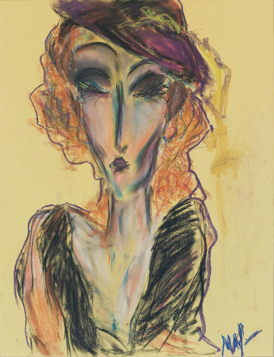 Painting titled "Madam" by Marina Bat-Hayam, Original Artwork, Pastel