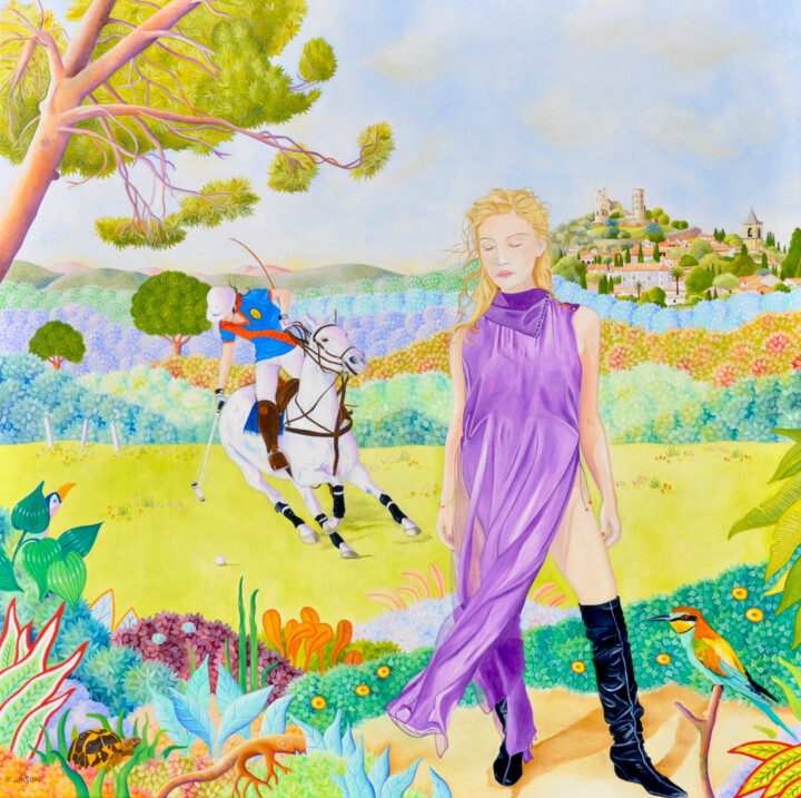 Painting titled "POLO AUX SAVEURS DE…" by Martine Alison, Original Artwork, Oil Mounted on Wood Stretcher frame