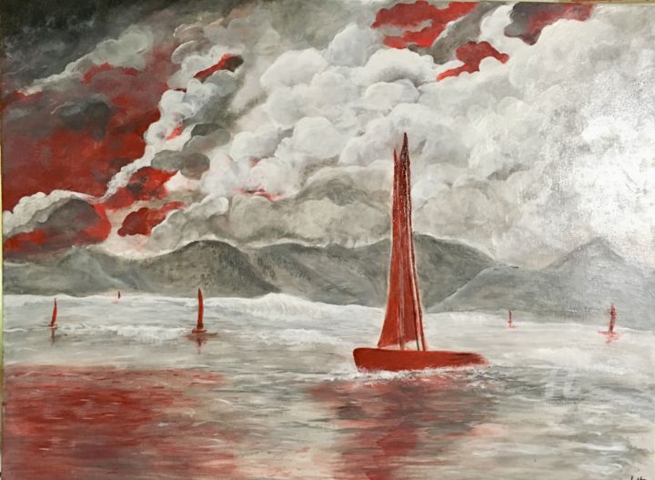 Pintura titulada "gris et rouge" por Martine Chalet-Aspert, Obra de arte original, Acrílico