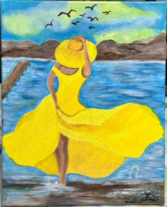 Schilderij getiteld "robe jaune" door Martine Chalet-Aspert, Origineel Kunstwerk, Acryl