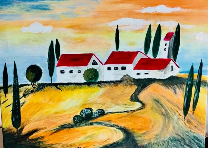 Painting titled "provence" by Martine Chalet-Aspert, Original Artwork, Acrylic