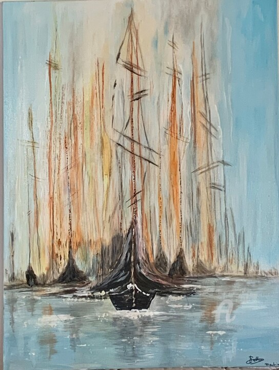 Painting titled "flotte" by Martine Chalet-Aspert, Original Artwork, Acrylic