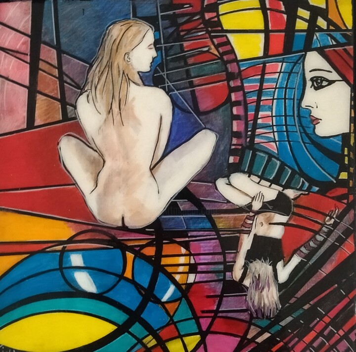 Painting titled "Multicolores 2" by Martine Banacer, Original Artwork, Acrylic Mounted on Wood Stretcher frame