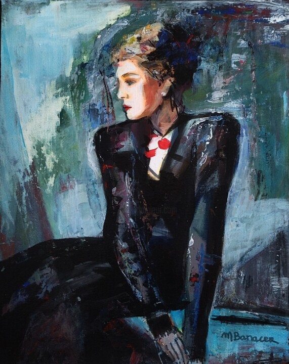 Картина под названием "La robe noire" - Martine Banacer, Подлинное произведение искусства, Акрил Установлен на Деревянная ра…
