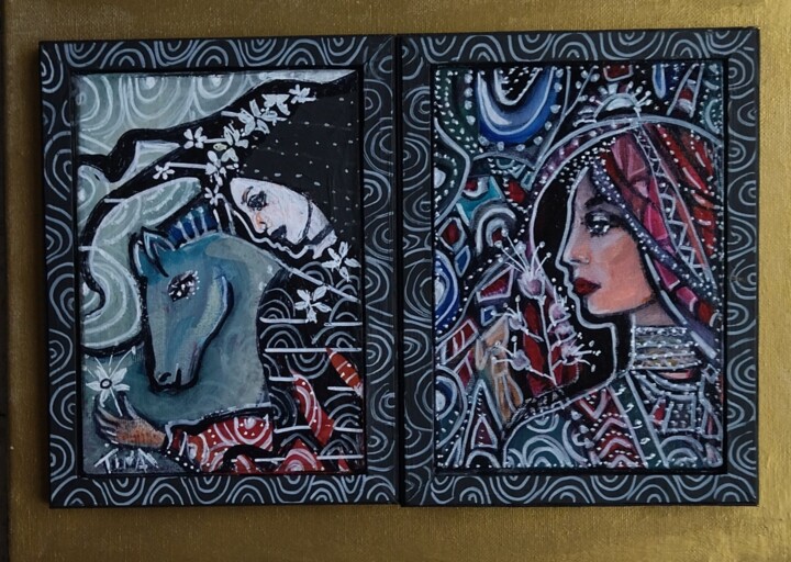 Peinture intitulée "Le cheval bleu" par Martine Banacer, Œuvre d'art originale, Acrylique Monté sur Châssis en bois