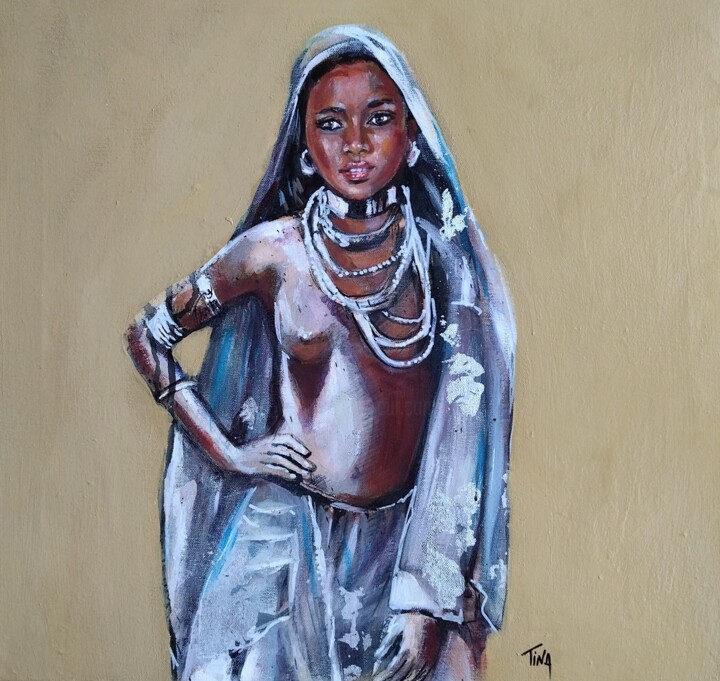 Peinture intitulée "Jeune femme posant 2" par Martine Banacer, Œuvre d'art originale, Acrylique Monté sur Châssis en bois