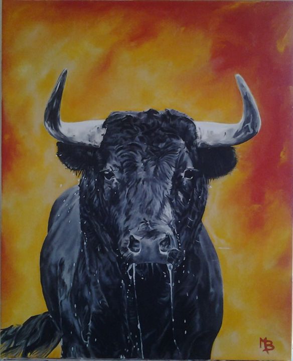 Painting titled "Toro de fuego" by Martine Barber Ribot, Original Artwork, Oil