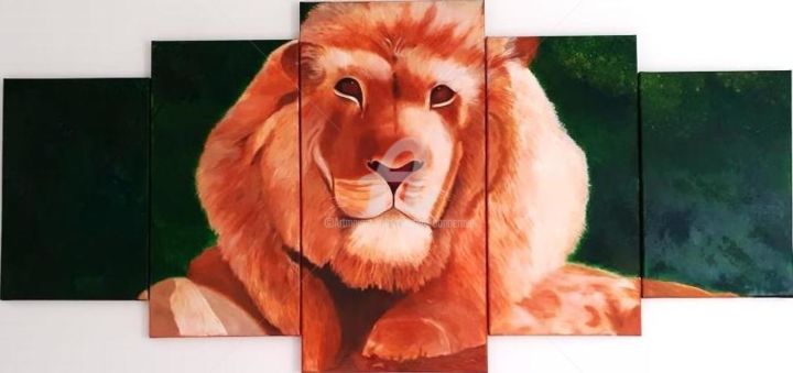Painting titled "Lion" by Martine Bonnerave, Original Artwork, Oil