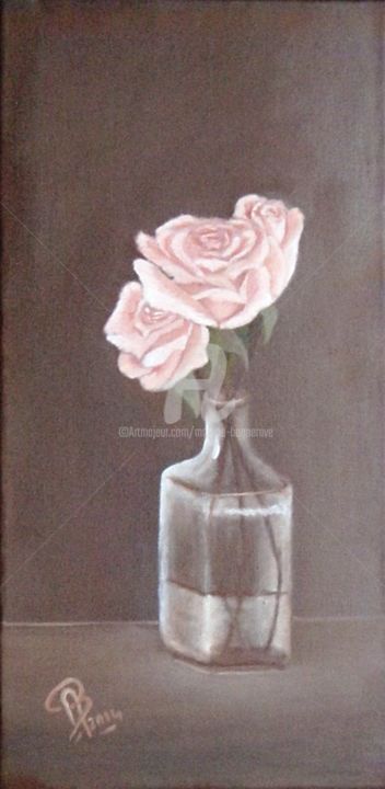 Painting titled "Trois Roses" by Martine Bonnerave, Original Artwork, Oil
