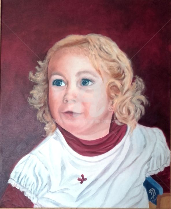 Painting titled "Petite Fille L. R." by Martine Bonnerave, Original Artwork, Oil