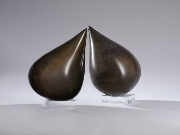 Sculpture titled "deux gouttes" by Martine Camors, Original Artwork, Bronze