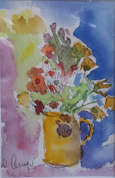 Pintura intitulada "bouquet-au-pot-jaun…" por Martine Campos, Obras de arte originais