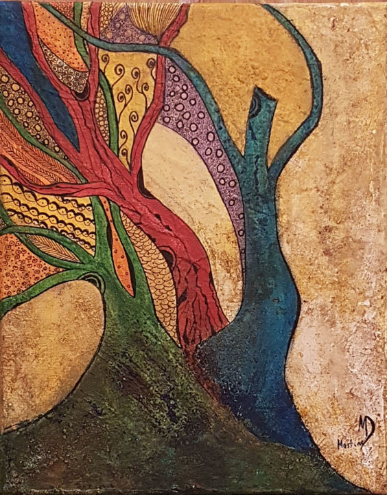 Painting titled "la-magie-des-arbres…" by Martine Durand, Original Artwork