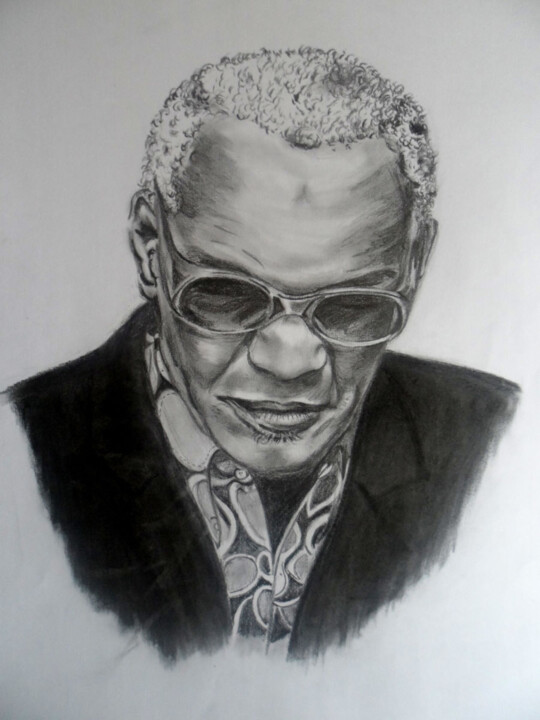Drawing titled "Ray Charles" by Martine Fleury, Original Artwork, Graphite