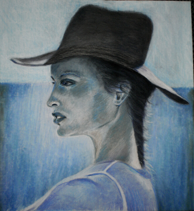 Drawing titled "Femme "bleue"" by Martine Fleury, Original Artwork, Pastel