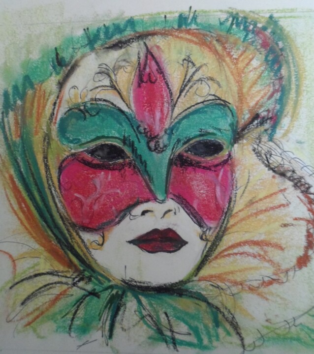 Dessin intitulée "Masque esquisse" par Martine Fleury, Œuvre d'art originale, Pastel