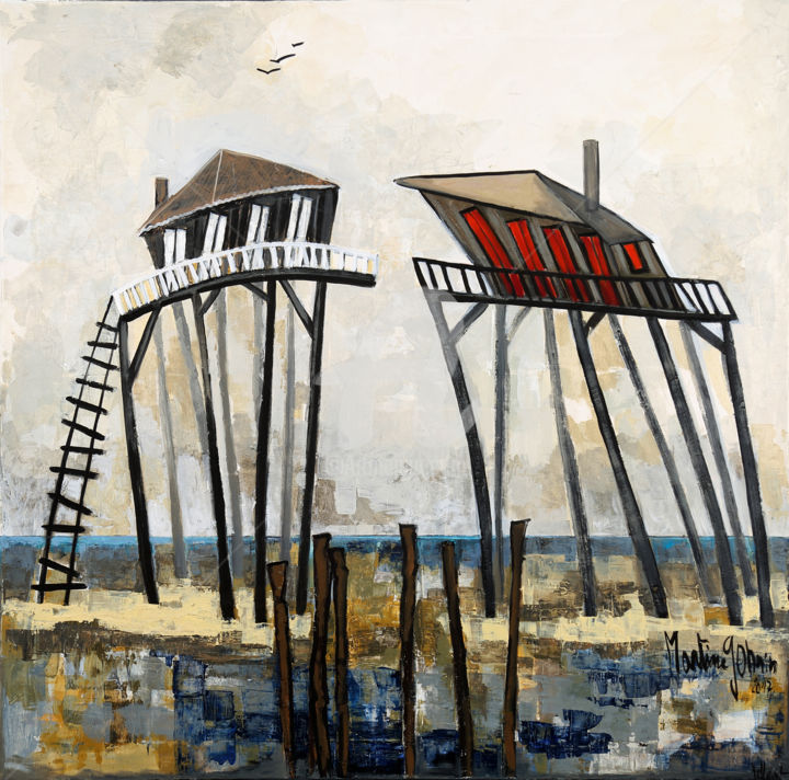 Peinture intitulée "CABANES TCHANQUEES" par Martine Gonnin Halloint, Œuvre d'art originale