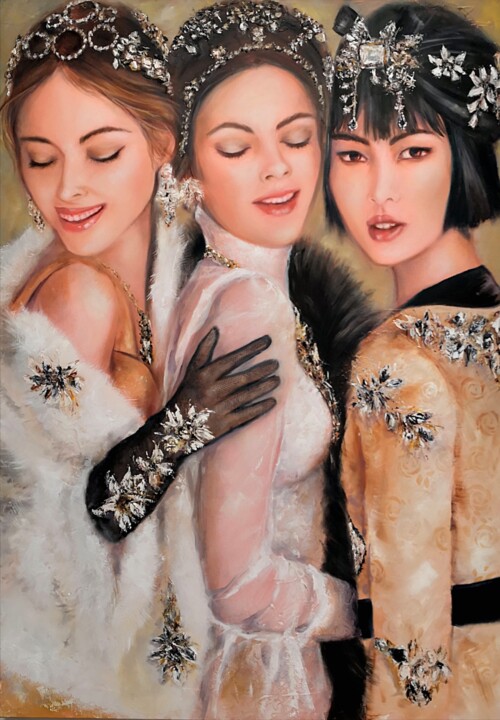 Painting titled "Élégantes en soirée" by Martine Gregoire, Original Artwork, Oil