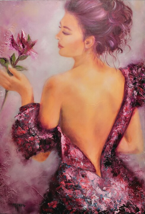 Painting titled "Elegance" by Martine Gregoire, Original Artwork, Oil Mounted on Wood Stretcher frame