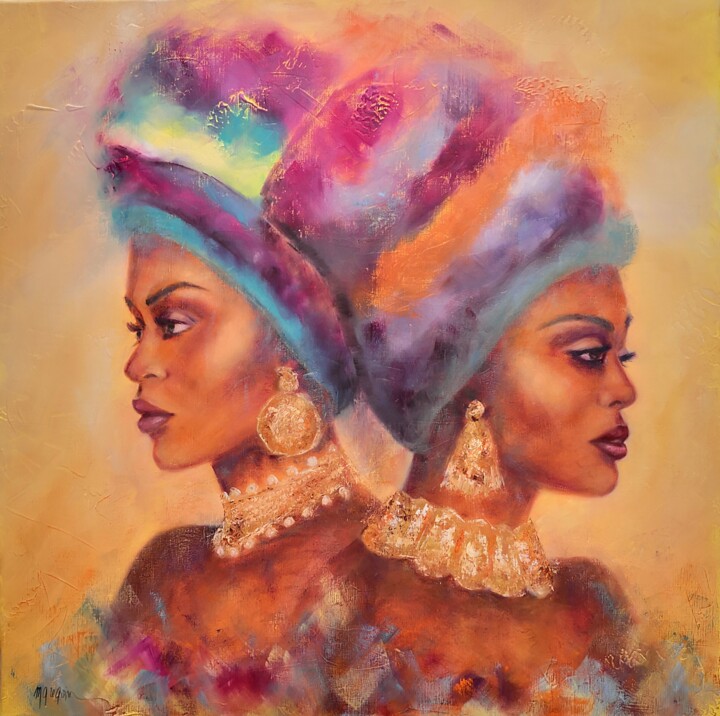 Pintura intitulada "Couleurs africaines" por Martine Gregoire, Obras de arte originais, Óleo Montado em Armação em madeira