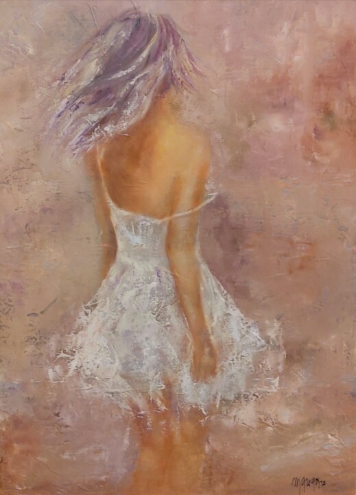 Peinture intitulée "La robe blanche" par Martine Gregoire, Œuvre d'art originale, Huile Monté sur Châssis en bois