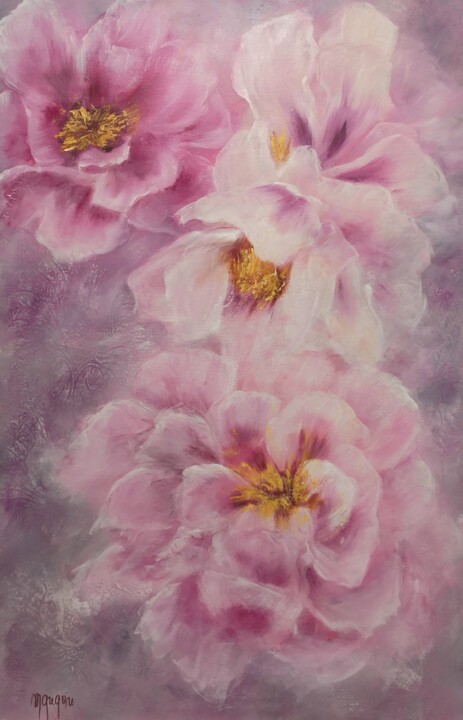 Painting titled "Harmonie mauve de p…" by Martine Gregoire, Original Artwork, Oil Mounted on Wood Stretcher frame