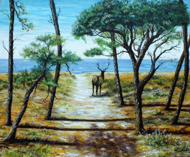 Painting titled "Forêt de la Coubre" by Martine Lacotte, Original Artwork, Oil