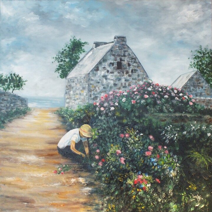Pittura intitolato "Cueillette à Ouessa…" da Martine Lacotte, Opera d'arte originale, Olio