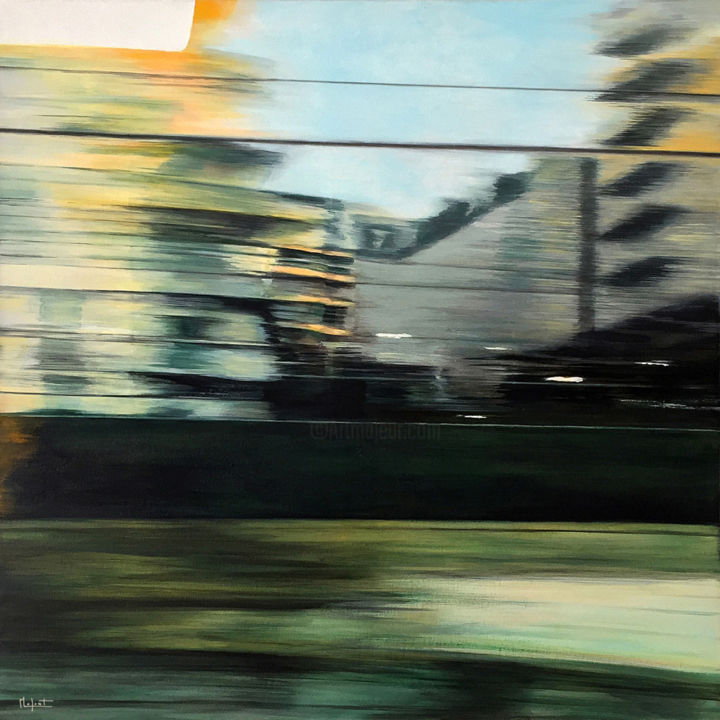 Painting titled "en ville : 18h15" by Martine Lafont, Original Art, Acrylic Mounted on Stretcher frame