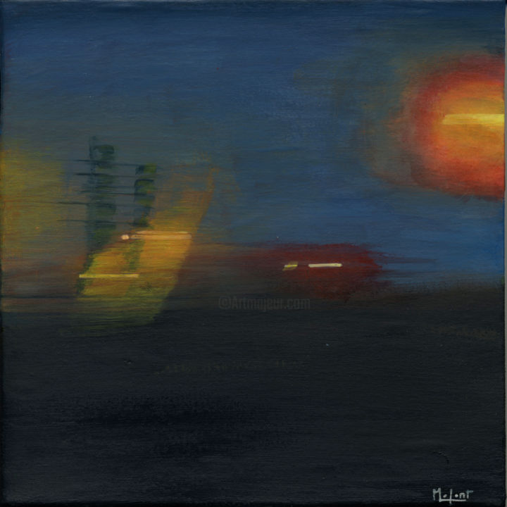 Peinture intitulée "Arrivée de nuit : K…" par Martine Lafont, Œuvre d'art originale, Acrylique Monté sur artwork_cat.
