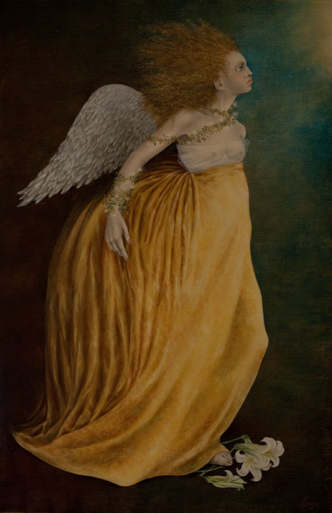 Painting titled "ange-pas.jpg" by Martine Langton, Original Artwork, Oil