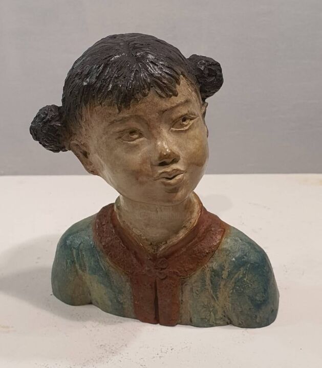 Sculpture intitulée "Petite chinoise bou…" par Martine Lee, Œuvre d'art originale, Bronze