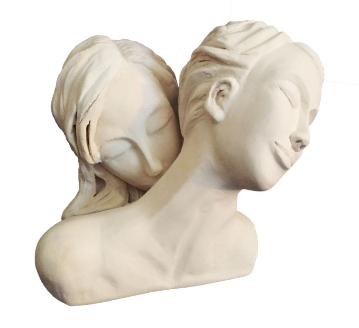 Скульптура под названием "Baisers Doux" - Martine Lesaffre, Подлинное произведение искусства, Терракота