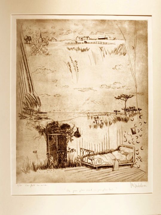 Impressões e gravuras intitulada "Un peu plus haut ,…" por Martine Mabilleau, Obras de arte originais, Gravação