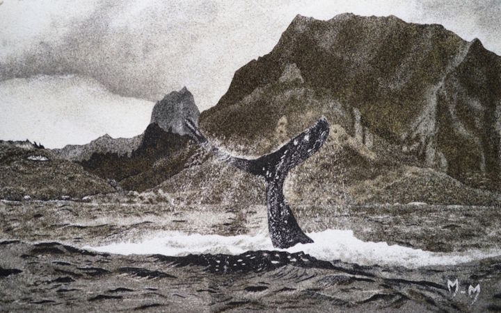 Pittura intitolato "Baleine-a-moorea" da Martine Martre, Opera d'arte originale, Altro