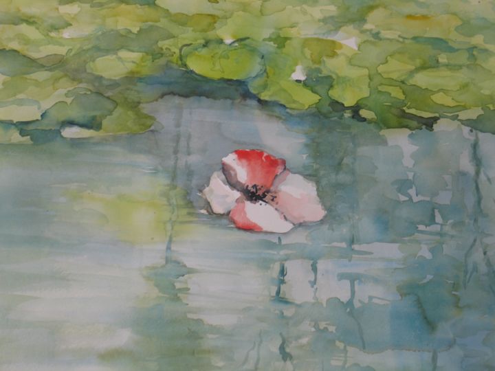 Painting titled "nénuphar" by Martine Mengue Blanc, Original Artwork, Watercolor