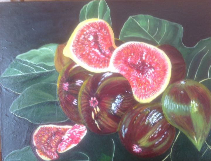 Painting titled "Mes figues fraiches" by Martine Ragot, Original Artwork, Acrylic Mounted on Wood Stretcher frame