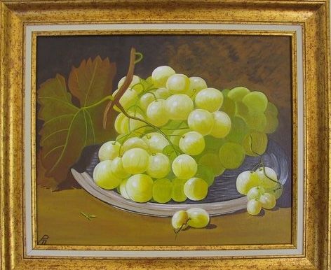 Painting titled "Les raisins" by Martine Ragot, Original Artwork, Acrylic Mounted on Wood Stretcher frame